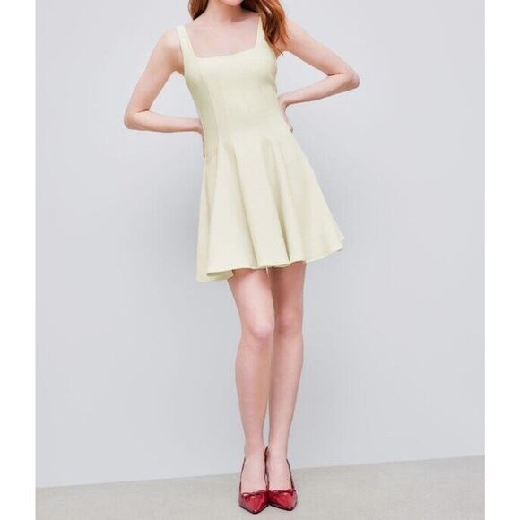 Cider Woven Square Neck Ruffle Hem Mini Dress Size XXS Ivory White Seamed NEW - Picture 1 of 8